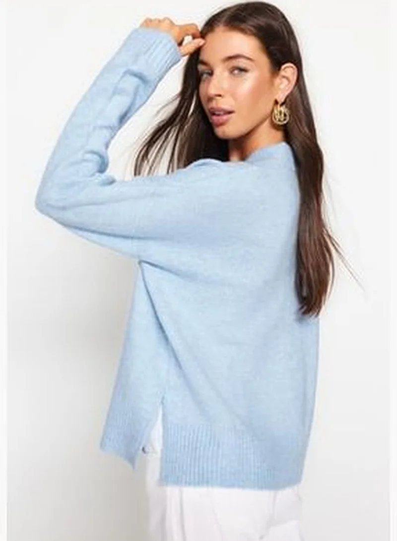 trendyol Blue Wide Fit Soft Textured Knitwear Sweater TWOAW24KZ00439
