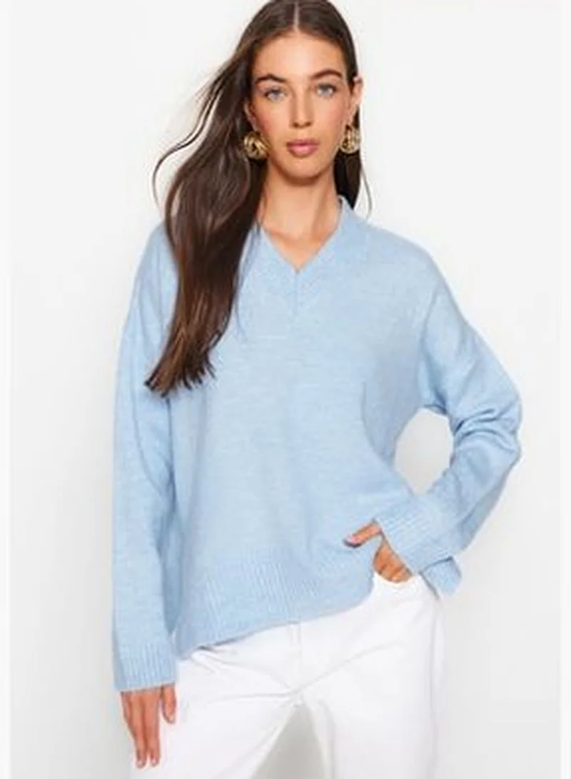 trendyol Blue Wide Fit Soft Textured Knitwear Sweater TWOAW24KZ00439