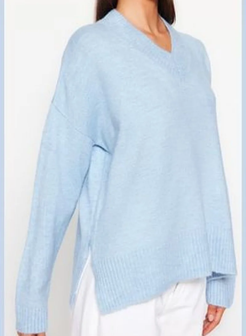 trendyol Blue Wide Fit Soft Textured Knitwear Sweater TWOAW24KZ00439