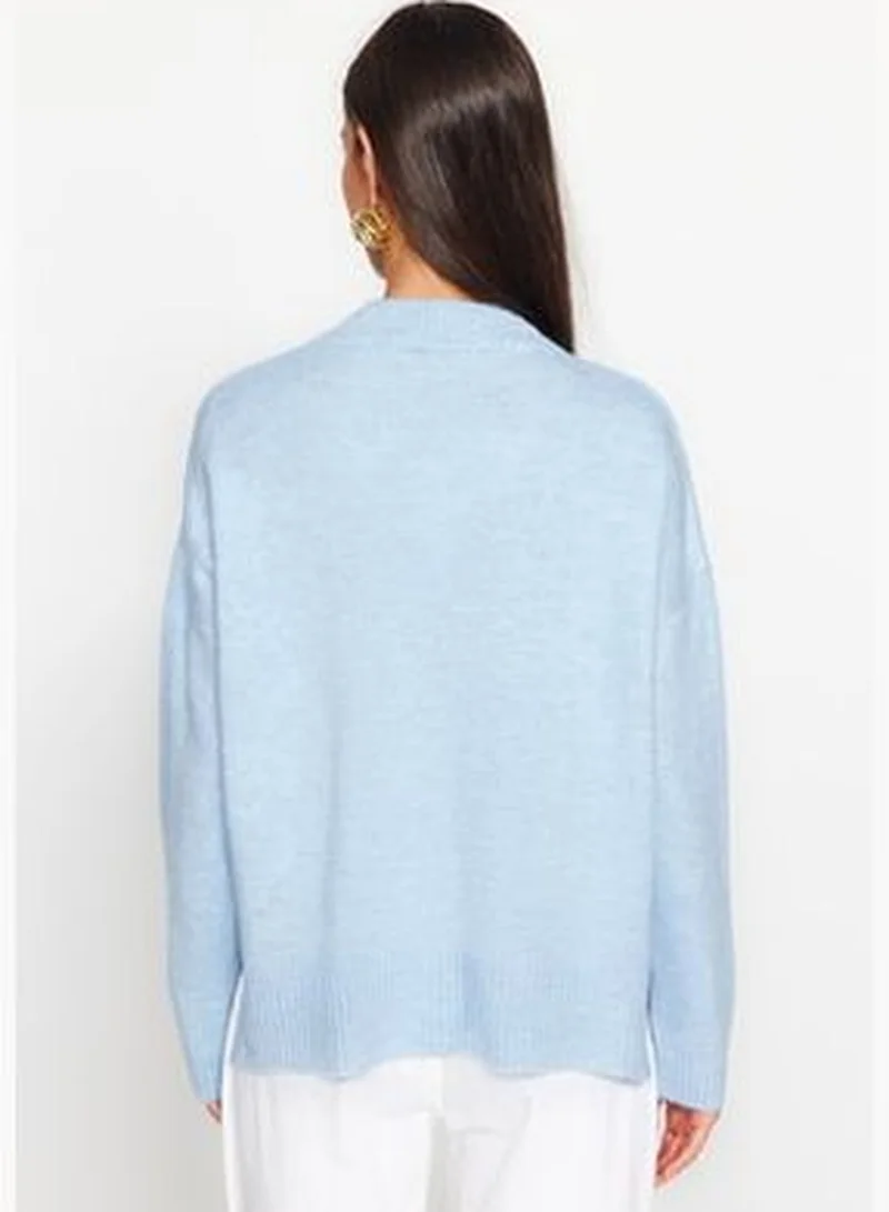 trendyol Blue Wide Fit Soft Textured Knitwear Sweater TWOAW24KZ00439