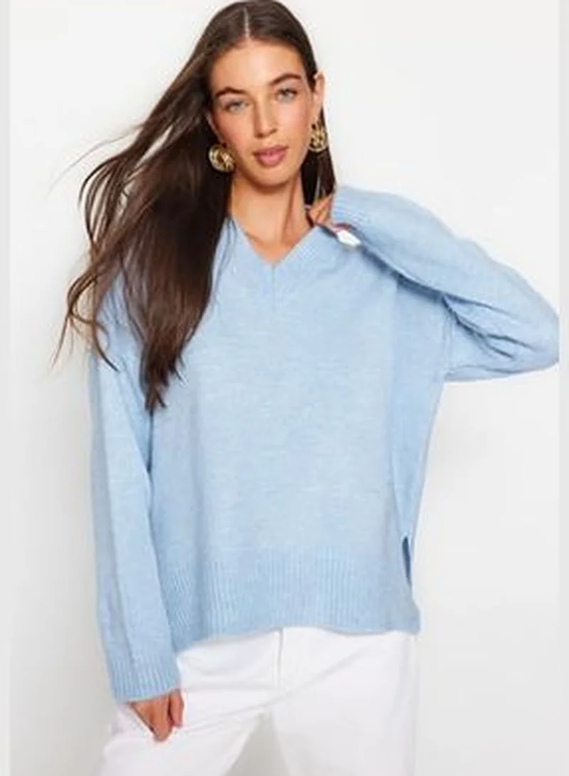 trendyol Blue Wide Fit Soft Textured Knitwear Sweater TWOAW24KZ00439