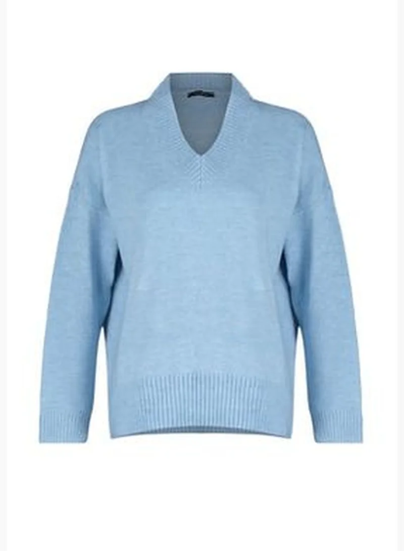 trendyol Blue Wide Fit Soft Textured Knitwear Sweater TWOAW24KZ00439