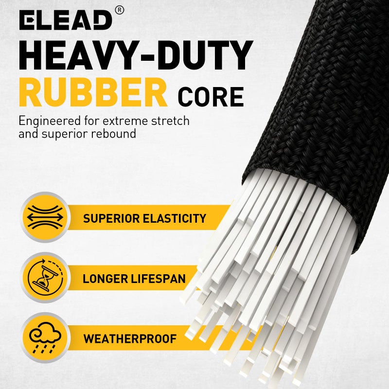 ELEAD Bungee Cord Roll with 40-Piece Adjustable Hooks, 1/3" x 65ft Heavy Duty Outdoor Bungee Cords, Marine Grade Black Super Elastic Cord with Carabiner Hooks for Cargo, Camping, Bike Racks, Tents - Image 3