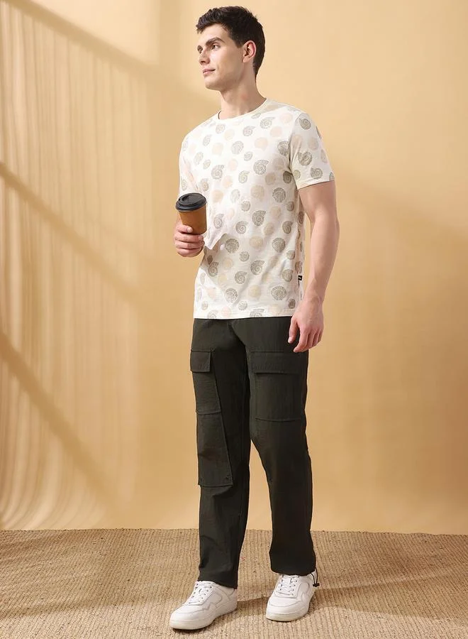 Dennis Lingo Men's Mehendi 100% Nylon Solid Pattern Full Length Cargo Joggers Straight Fit Pants