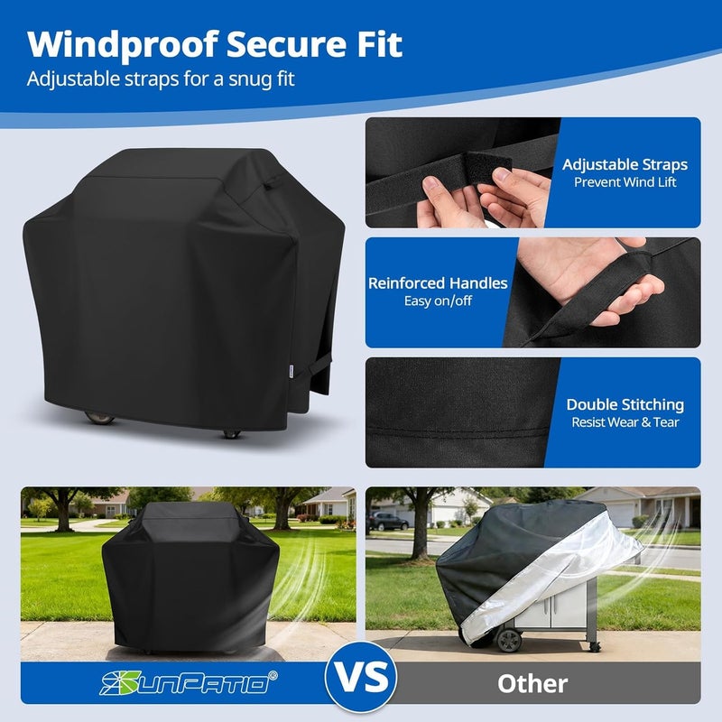 SunPatio Grill Cover 55 Inch, Outdoor Heavy Duty Waterproof Barbecue Gas Cover, UV & Fade Resistant, All Weather Protection Compatible for Weber Charbroil Nexgrill Kenmore Grills and More, Black - Image 5