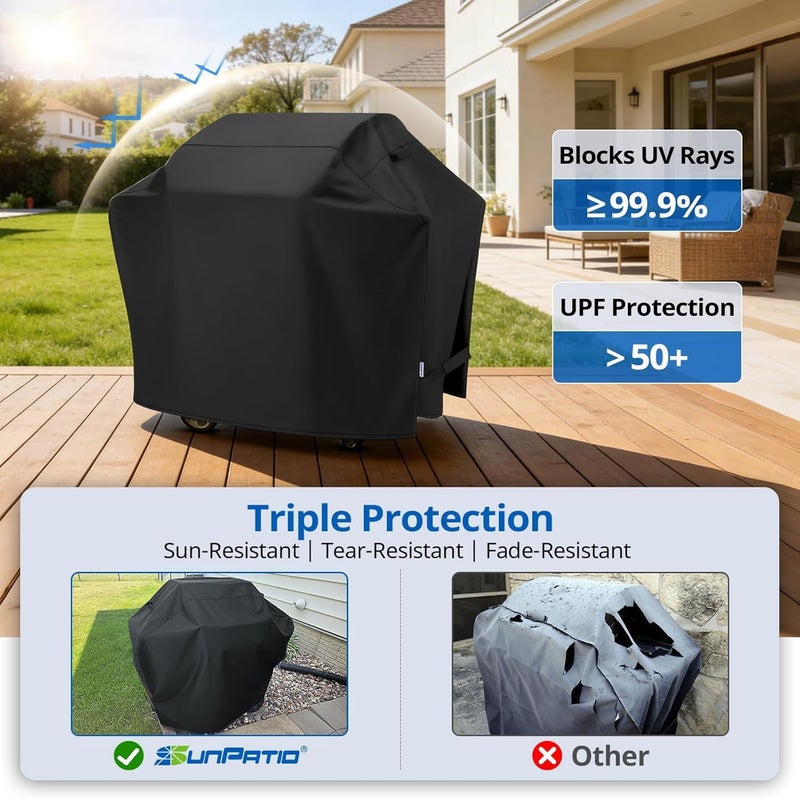 SunPatio Grill Cover 55 Inch, Outdoor Heavy Duty Waterproof Barbecue Gas Cover, UV & Fade Resistant, All Weather Protection Compatible for Weber Charbroil Nexgrill Kenmore Grills and More, Black - Image 4