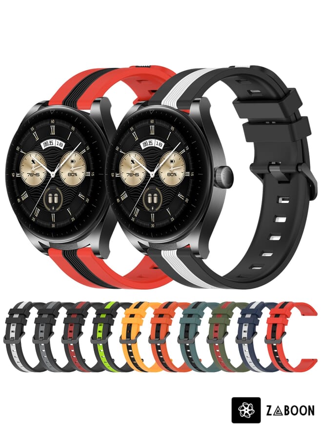Zaboon Huawei Watch Buds 22mm Vertical Two-Color Silicone Watch Band - Image 3