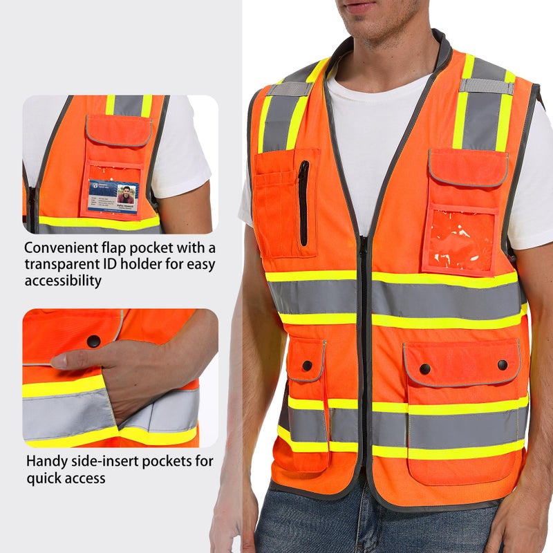 ArcRidge Reflective Safety Vest for Men and Women - High Visibility Construction Vest - Dual Tone Reflective Strips (Orange, X-Large) - Image 2