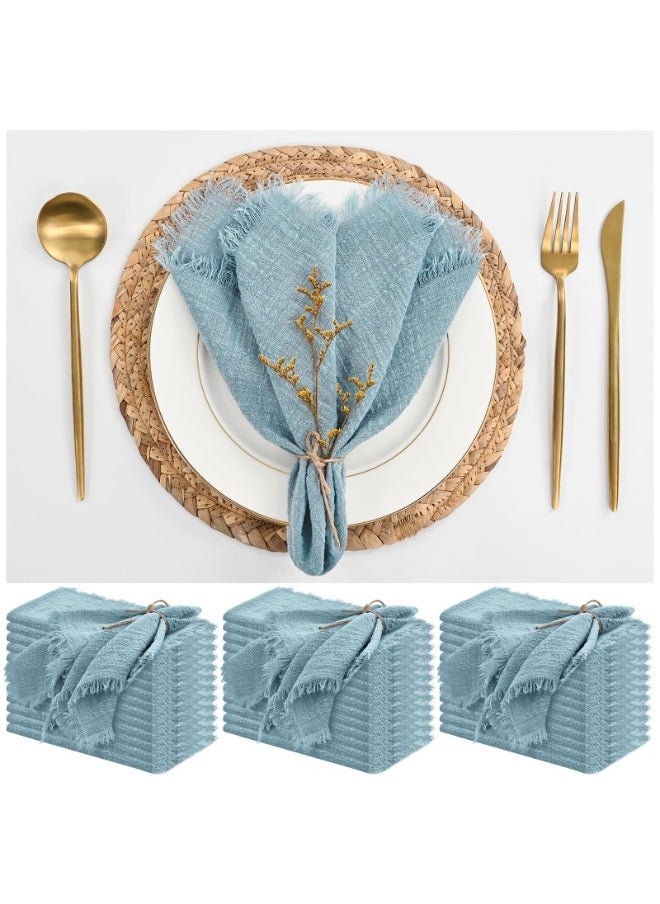 Peachjoy 10 Pcs Napkins Cotton Linen Napkins, 43 * 43cm Wrinkled Dinner Napkins, Washable Rustic Dinner Napkins Cloth, Green Napkins Cloth Handmade with Fringe for Home Wedding Parties (Dusty Blue)  - Image 1