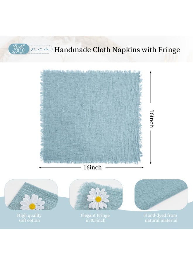 Peachjoy 10 Pcs Napkins Cotton Linen Napkins, 43 * 43cm Wrinkled Dinner Napkins, Washable Rustic Dinner Napkins Cloth, Green Napkins Cloth Handmade with Fringe for Home Wedding Parties (Dusty Blue)  - Image 3