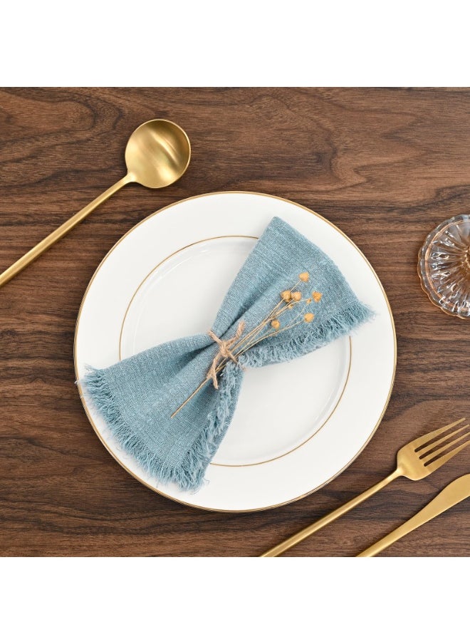 Peachjoy 10 Pcs Napkins Cotton Linen Napkins, 43 * 43cm Wrinkled Dinner Napkins, Washable Rustic Dinner Napkins Cloth, Green Napkins Cloth Handmade with Fringe for Home Wedding Parties (Dusty Blue)  - Image 2