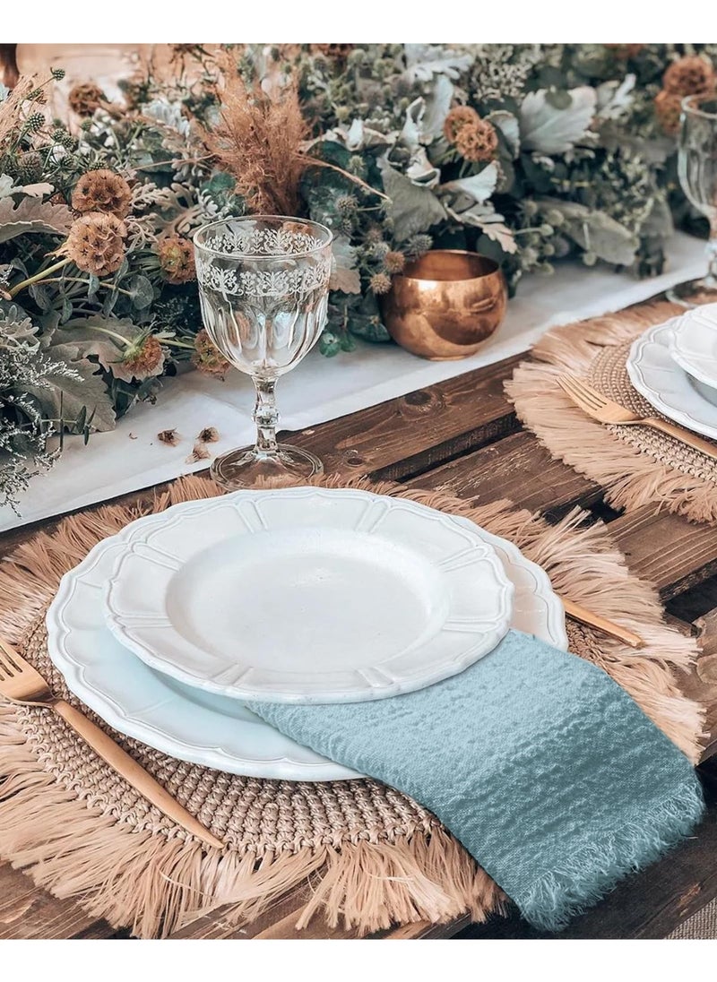Peachjoy 10 Pcs Napkins Cotton Linen Napkins, 43 * 43cm Wrinkled Dinner Napkins, Washable Rustic Dinner Napkins Cloth, Green Napkins Cloth Handmade with Fringe for Home Wedding Parties (Dusty Blue)  - Image 4