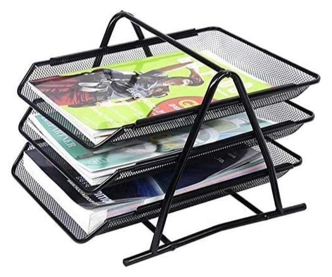 3-Tier Metal Desk Paper Organizer - Stylish Mesh Design - Image 1