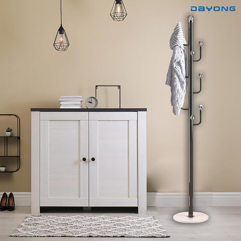 دايونغ حامل معاطف متعدد الوظائف من DAYONG، حامل معاطف معدني قائم بذاته مع خطافات، حامل معاطف سهل التجميع، مناسب لتعليق الملابس والحقائب والقبعات والأوشحة والإكسسوارات - Image 5