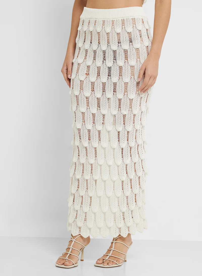 Ginger Scallop Detail Knitted Cami Top & Skirt Coord Set