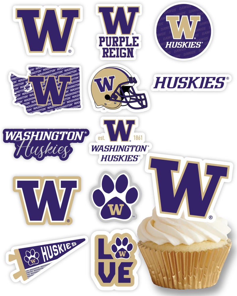 PartyKandy Washington Huskies Cupcake Toppers (24 Pcs) University of Washington Party Supplies for Football  Birthday  Graduation Party Decorations (Washington Huskies) - Image 1
