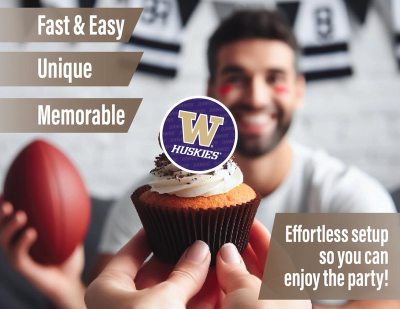 PartyKandy Washington Huskies Cupcake Toppers (24 Pcs) University of Washington Party Supplies for Football  Birthday  Graduation Party Decorations (Washington Huskies) - Image 3