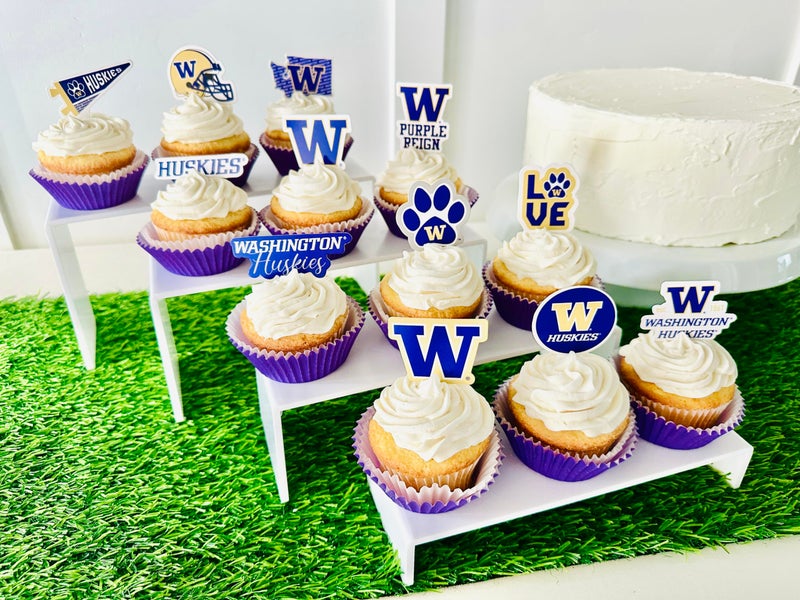 PartyKandy Washington Huskies Cupcake Toppers (24 Pcs) University of Washington Party Supplies for Football  Birthday  Graduation Party Decorations (Washington Huskies) - Image 2
