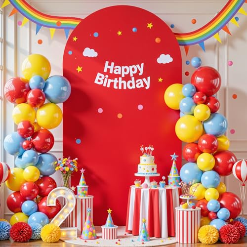 PARTISKY Red Arch Backdrop Cover, 6FT Spandex Fitted Wedding Arch Stand Covers 2-Sided Round Top Chiara Stretchy Arch Backdrop Cover for Wedding Birthday Party Baby Shower Banquet Decoration - Image 1
