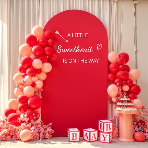 PARTISKY Red Arch Backdrop Cover, 6FT Spandex Fitted Wedding Arch Stand Covers 2-Sided Round Top Chiara Stretchy Arch Backdrop Cover for Wedding Birthday Party Baby Shower Banquet Decoration - Image 2