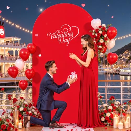 PARTISKY Red Arch Backdrop Cover, 6FT Spandex Fitted Wedding Arch Stand Covers 2-Sided Round Top Chiara Stretchy Arch Backdrop Cover for Wedding Birthday Party Baby Shower Banquet Decoration - Image 4