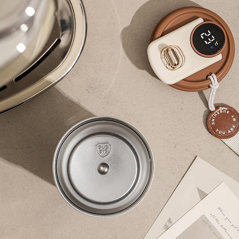 REMANG Stainless Steel Coffee Mug with Digital Display Double Wall Vacuum Insulation Coffee Mug with Ziplock Lid 460 ml Coffee Thermal Mug Coffee to Go White Brown - Image 5
