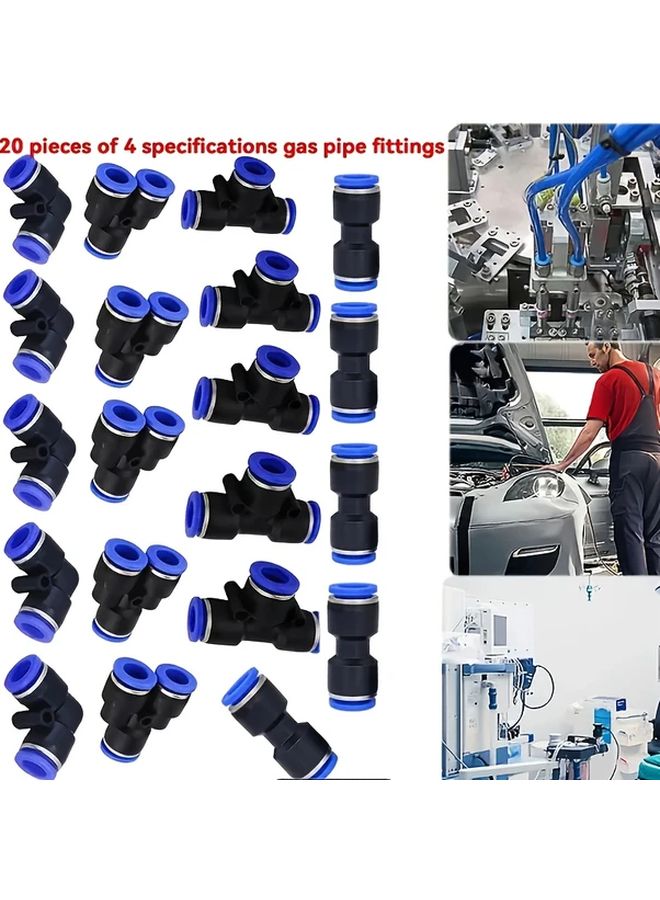 Blue 12MM OD 20PCS 4 Style Quick Connect Pneumatic Fittings For DIY And Industrial Use - Image 1