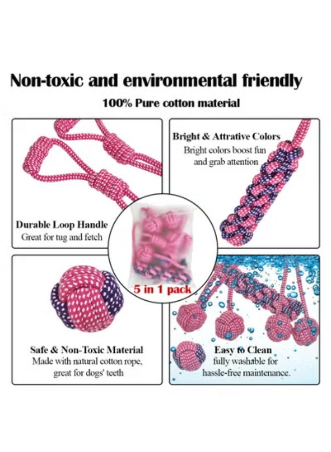 NNC PETS Combo pack of 5 rope toy, Durable and 100% cotton, Ideal for Medium to Large dogs, 45 cm Interactive chew toy for Dental health, Play, Aggressive, and Tug of War, Loop handle with rope ball, (Pink) - Image 3