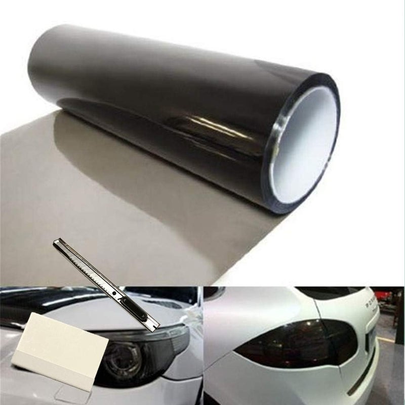 F & B LED LIGHTS 12 by 48 Inches Self Adhesive Headlight, Tail Lights, Fog Lights Tint Vinyl Film with Tools (Light Black) - Image 1