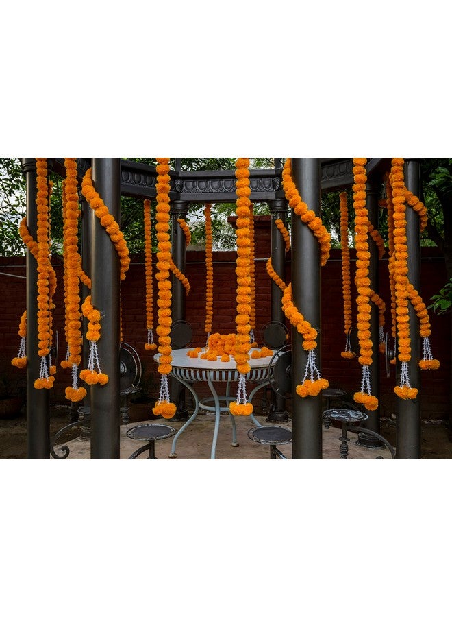 Marubhumi 5 Pcs of 5 Feet Long Strands Artificial Marigold Flower Garlands Gulchadi for Diwali Decor, Traditional Indian Decor, Marigold Garland for Decoration, Diwali Decorations for Home Christmas - Image 3