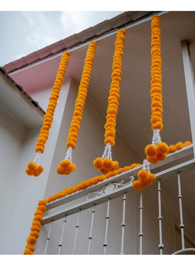 Marubhumi 5 Pcs of 5 Feet Long Strands Artificial Marigold Flower Garlands Gulchadi for Diwali Decor, Traditional Indian Decor, Marigold Garland for Decoration, Diwali Decorations for Home Christmas - Image 4