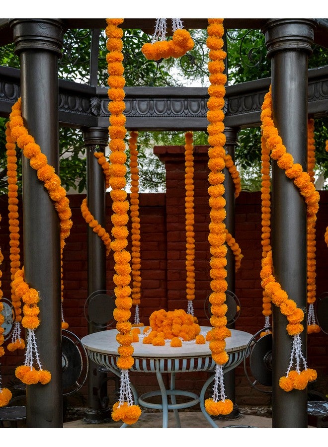 Marubhumi 5 Pcs of 5 Feet Long Strands Artificial Marigold Flower Garlands Gulchadi for Diwali Decor, Traditional Indian Decor, Marigold Garland for Decoration, Diwali Decorations for Home Christmas - Image 2