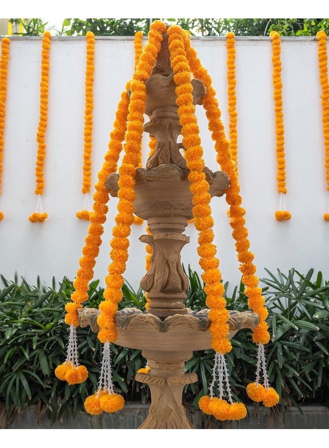 Marubhumi 5 Pcs of 5 Feet Long Strands Artificial Marigold Flower Garlands Gulchadi for Diwali Decor, Traditional Indian Decor, Marigold Garland for Decoration, Diwali Decorations for Home Christmas - Image 1