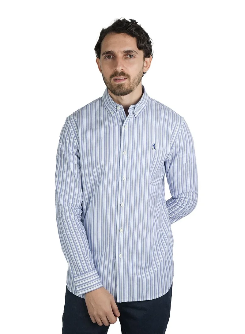 GIORDANO Men's Cotton Oxford Shirt - Small Lion Embroidery, Slim Fit, Full Button