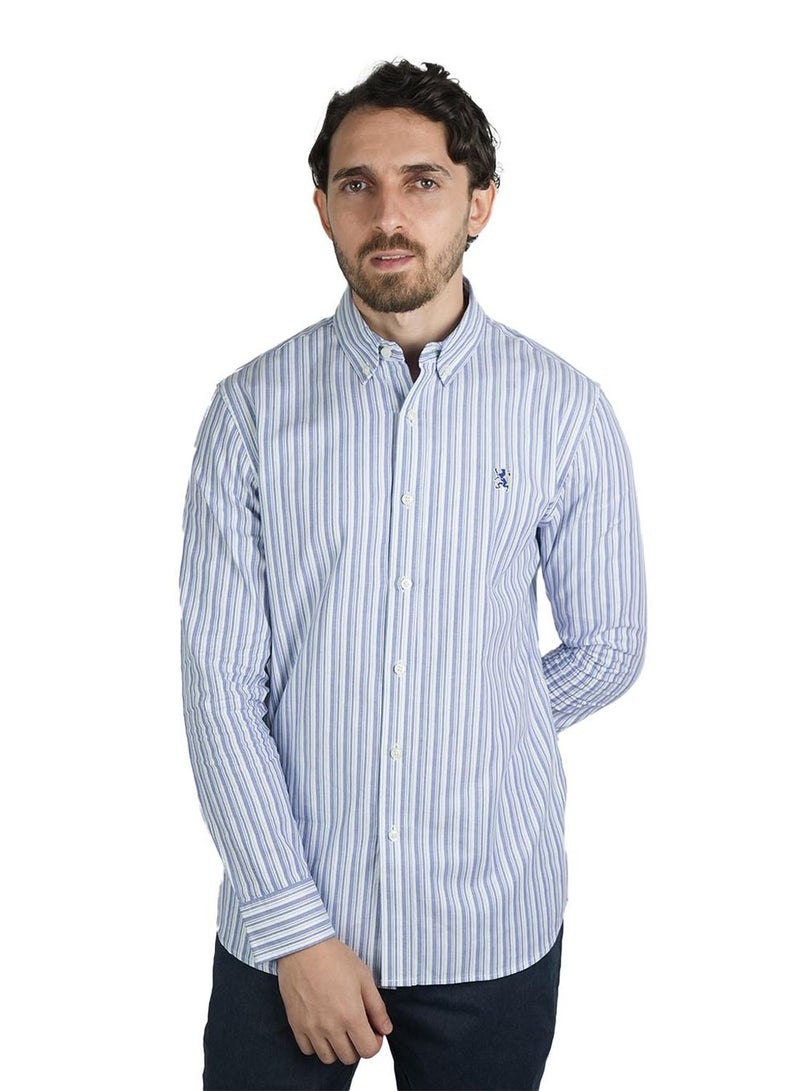 جيوردانو قميص أكسفورد قطني للرجال بتطريز أسد صغير، قصة ضيقة، بأزرار كاملة - Image 1