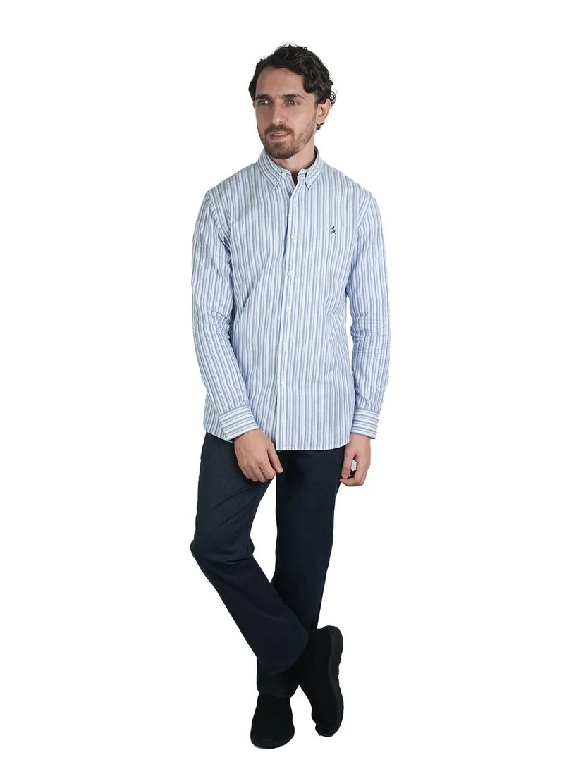 GIORDANO Men's Cotton Oxford Shirt - Small Lion Embroidery, Slim Fit, Full Button