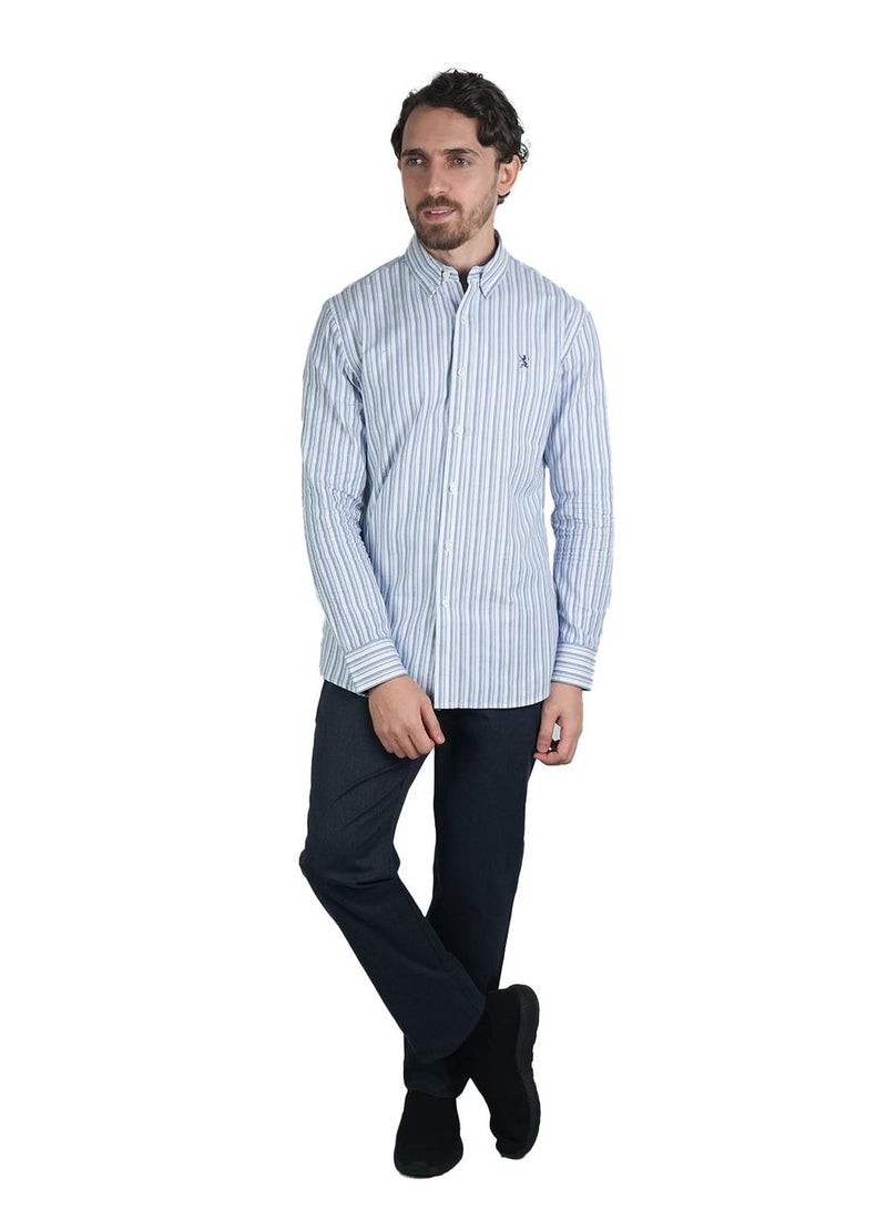 جيوردانو قميص أكسفورد قطني للرجال بتطريز أسد صغير، قصة ضيقة، بأزرار كاملة - Image 2