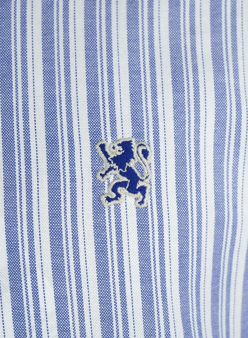 جيوردانو قميص أكسفورد قطني للرجال بتطريز أسد صغير، قصة ضيقة، بأزرار كاملة - Image 4