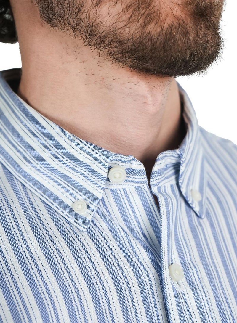 جيوردانو قميص أكسفورد قطني للرجال بتطريز أسد صغير، قصة ضيقة، بأزرار كاملة - Image 3