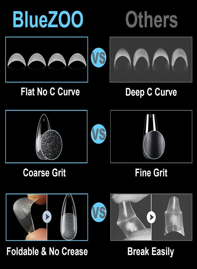 BlueZOO Gel Almond & Squoval Nail Tips 600Pcs - Medium 2 Shapes Acrylic Fake Nails Pre-etching Tapered Square and Almond Press On False Nail for Extension Manicure Home DIY Salon Supplies, 15 Sizes - Image 5