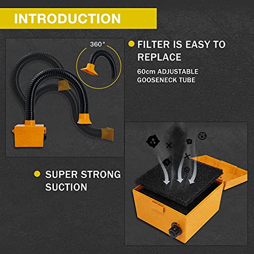 KOTTO Strong Suction Smoke Absorber for Soldering, Welding, 3D Printing - Extractor with Carbon or HEPA Filter [Updated, Hose Pre-Attached] - Image 5