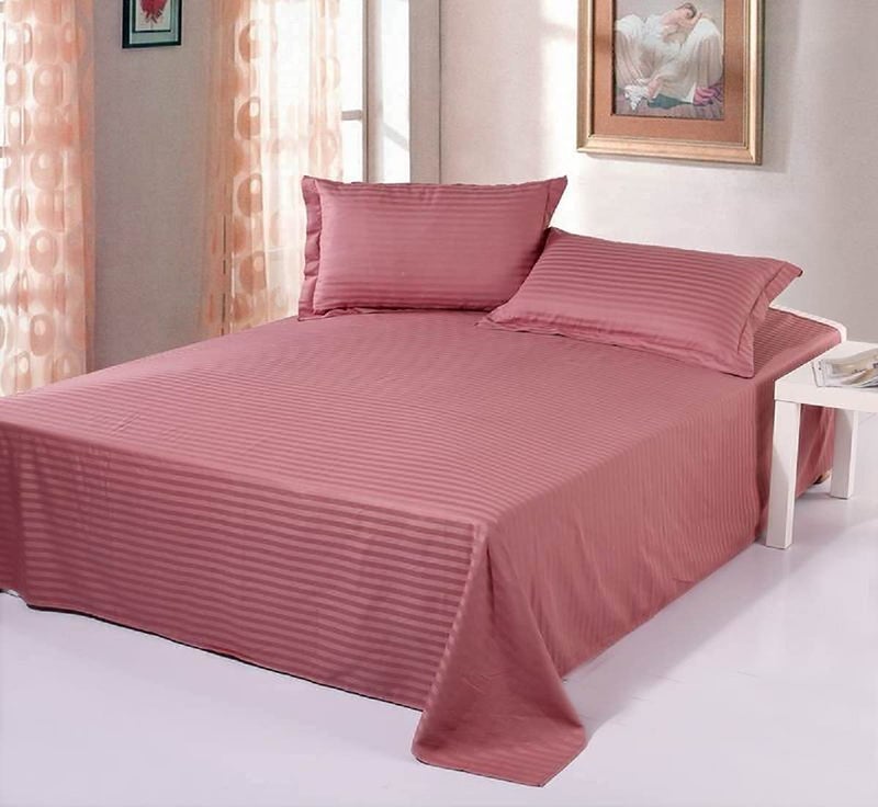 Decoholic 210 TC Glace Cotton Satin Stripes Plain Bed Sheet for Double Bed King Size with Two Pillow Covers for Home-Hotels (90x100 Inch) (Onion) - Image 3