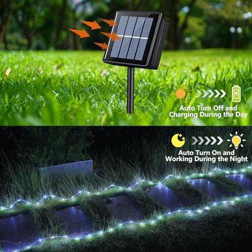 YEGUO Solar Christmas Lights Outdoor Waterproof, 2 Packs Each 33ft 100 LED Rope Lights, 8 Modes Fairy String Lights in Clear Thin Tube for Camping Fence Patio Garden Trampoline Deck(White) - Image 2