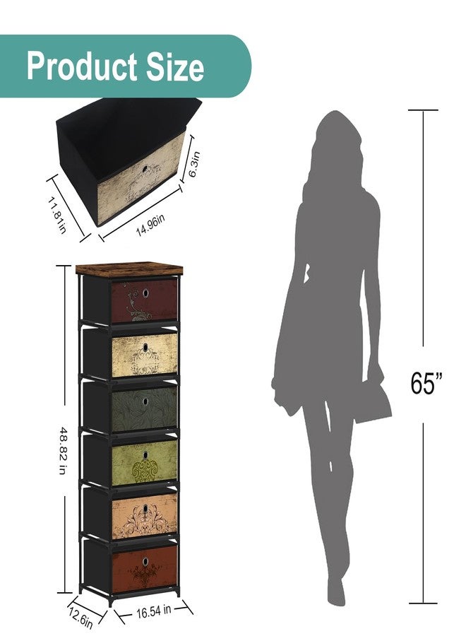 VASICAR 6 Drawers Storage Organizer Cabinet, Decorative Storage Chest, Small Dresser, Stand Nightstand for Bedroom, Living Room, Closet, Entryway, Hallway, Nursery, Dorm - Image 3