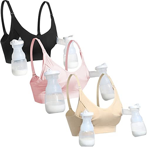 GXXGE Nursing Bra Support Pumping Bra Hands Free All in One Maternity Bra Comfortable Breast No Pad Pumps Bra Black Nude Pink XX-Large - Image 1