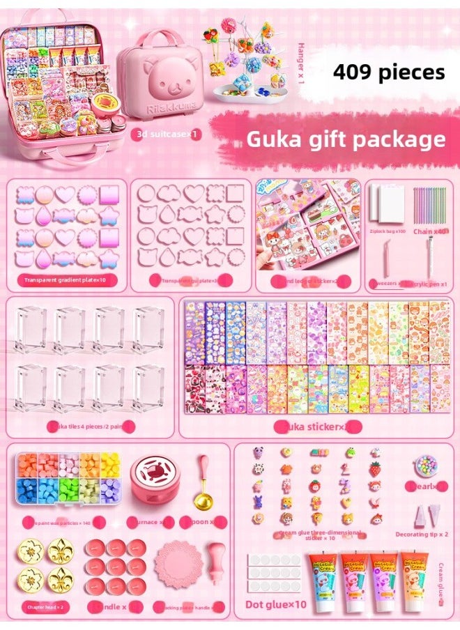 Cream Gel Goo Card Diy Children's Handmade Creative Toys Cute Hand Account Stickers Play Full Set Of Spot-Specifications:[Upgrade 3d Bear] Goo Card Fire Paint Meng 409 Pieces (Send Goo Card Display Stand)  - Image 1