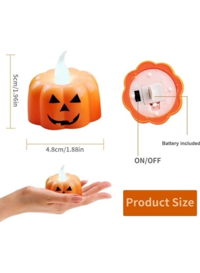 عبوة من 12 شمعة صغيرة على شكل قرع بدون لهب تعمل بالبطارية LED مصابيح شاي برتقالية ثلاثية الأبعاد - Image 2