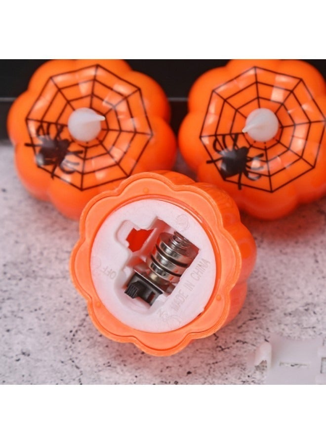 عبوة من 12 شمعة صغيرة على شكل قرع بدون لهب تعمل بالبطارية LED مصابيح شاي برتقالية ثلاثية الأبعاد - Image 3