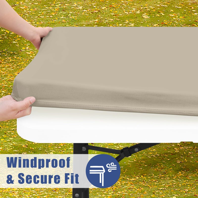 Moosfor Spandex 6 Foot Rectangle Table Cloth  Elastic Fitted Tablecloths For Picnic  Stretch Washable Patio Table Cover For Outdoor  Camping  Banquet And Parties (Taupe  30""X72"") - Image 2