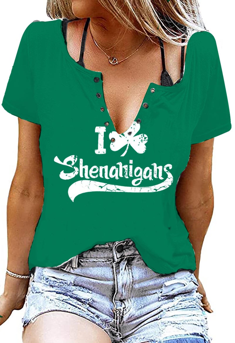 St Patricks Day Shirt Women Green Irish Shamrock St Pattys Day Shirt Tops Tee(Green1-S)